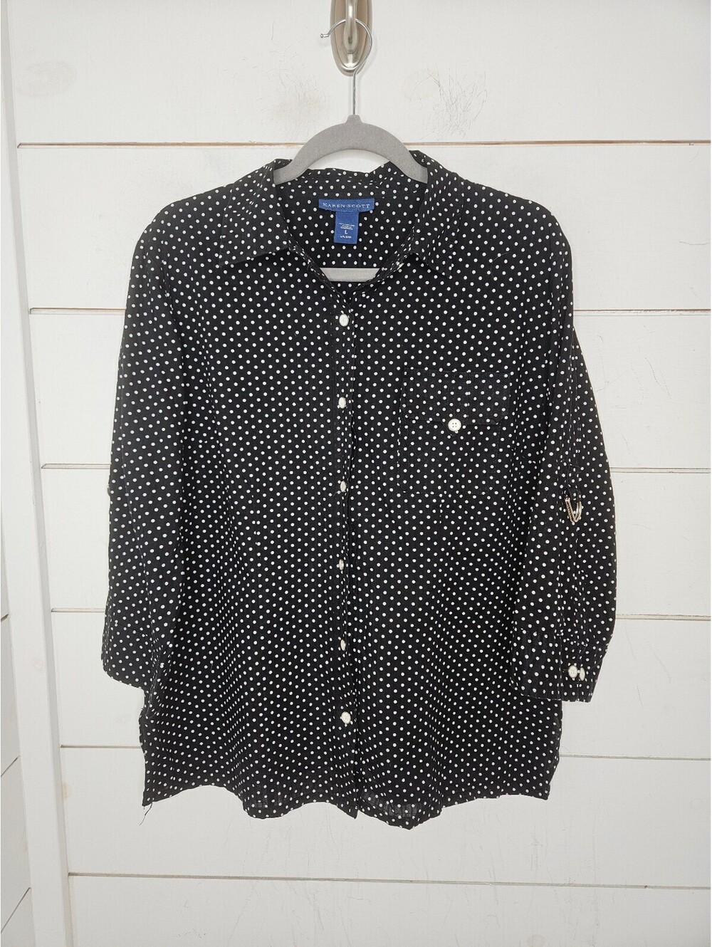 Karen Scott large black & white dotted cotton button up shirt